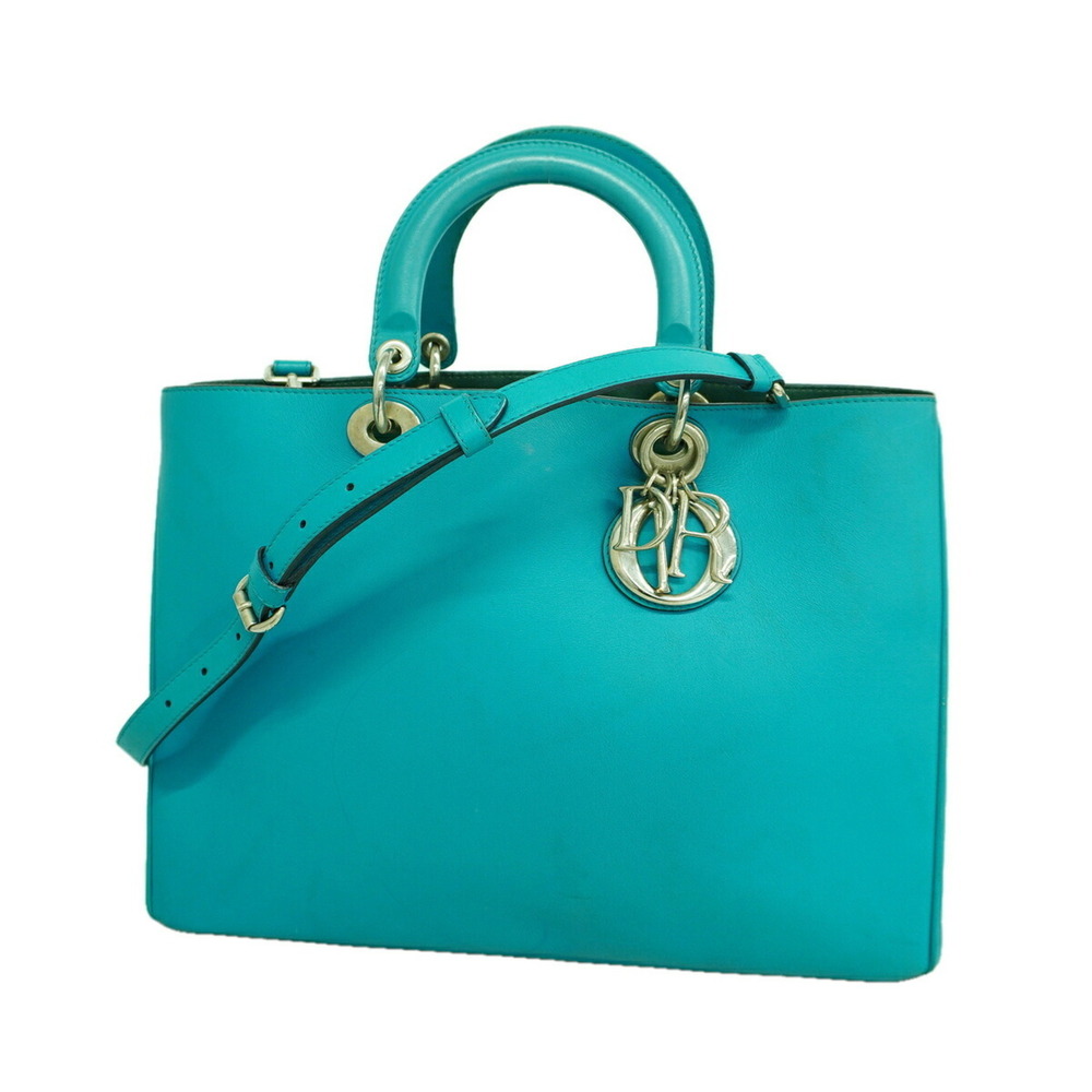 Christian Dior Diorissimo Leather Handbag, Blue, 2-way Bag for Women, OP021160